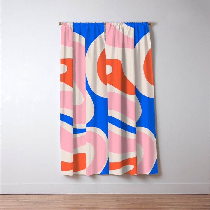 Retro Modern Liquid Swirl Abstract Pattern Square Pink, Orange, and Royal Blue Window Curtain Gallery Image 3