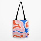 Retro Modern Liquid Swirl Abstract Pattern Square Pink, Orange, and Royal Blue Tote Bag Gallery Image 2