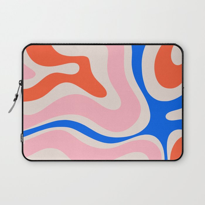 Retro Modern Liquid Swirl Abstract Pattern Square Pink, Orange, and Royal Blue Laptop Sleeve Gallery Image 1