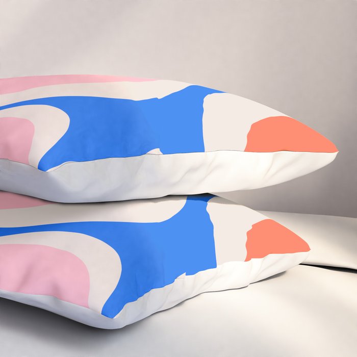 Retro Modern Liquid Swirl Abstract Pattern Square Pink, Orange, and Royal Blue Pillow Sham Gallery Image 3