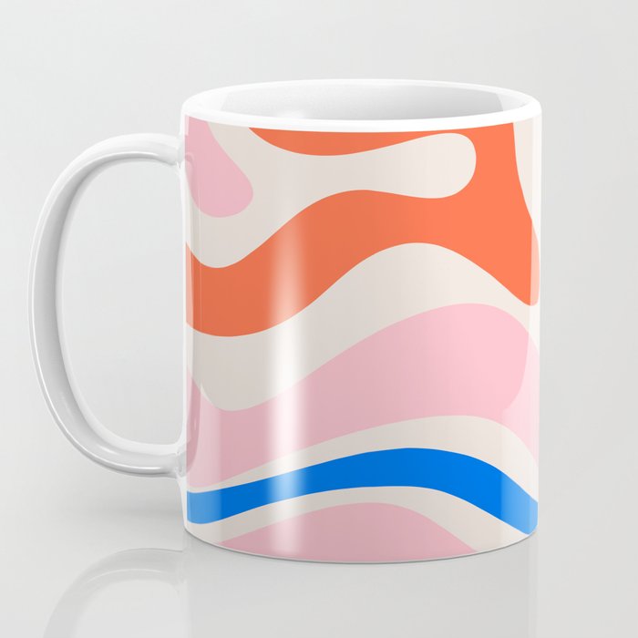Retro Modern Liquid Swirl Abstract Pattern Square Pink, Orange, and Royal Blue Coffee Mug Gallery Image 3