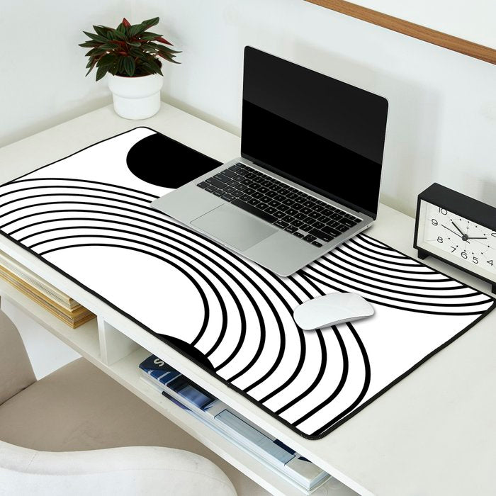 Modern Minimalist Line Art in Black and White Desk Mat Gallery Image 2