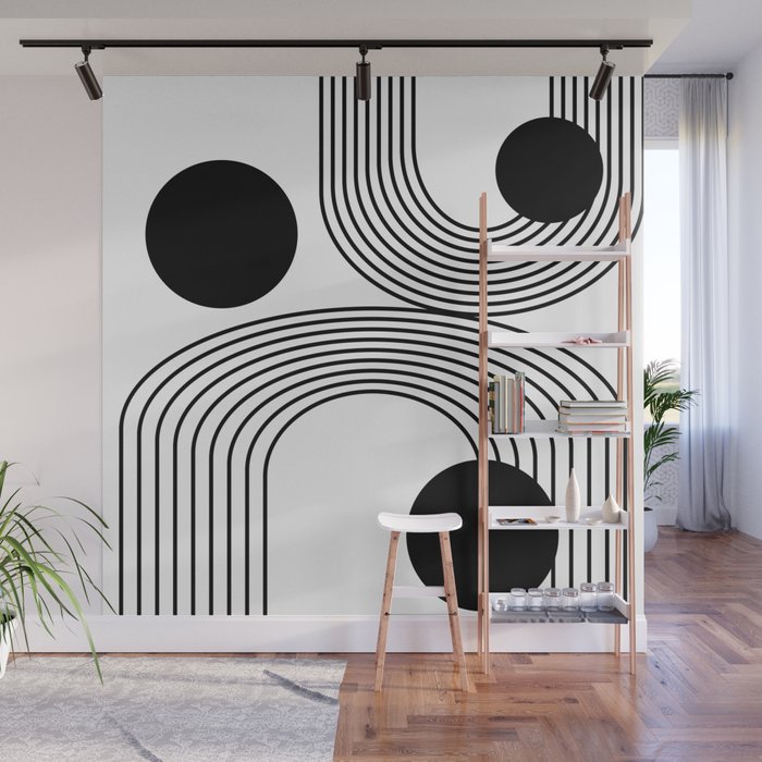Modern Minimalist Line Art in Black and White Wall Mural Gallery Image 1