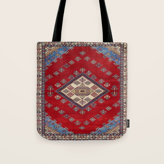 Red Diamond Blue Bluffs Kazak Persian Handmade Rugs  Tote Bag Gallery Image 1