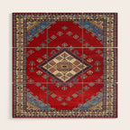 Red Diamond Blue Bluffs Kazak Persian Handmade Rugs  Wood Wall Art Gallery Image 1