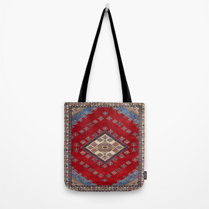 Red Diamond Blue Bluffs Kazak Persian Handmade Rugs  Tote Bag Gallery Image 2