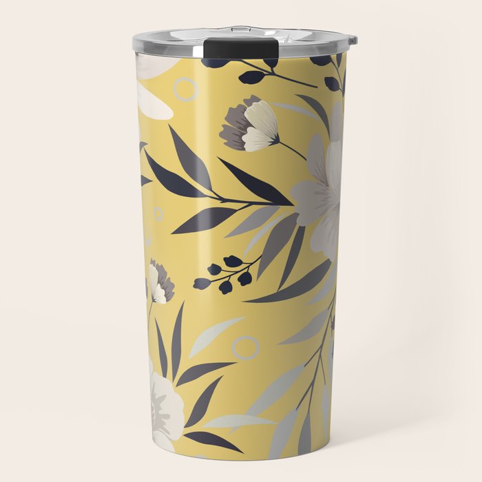 Modern, Floral Prints, Yellow and Gray Travel Mug Gallery Image 1