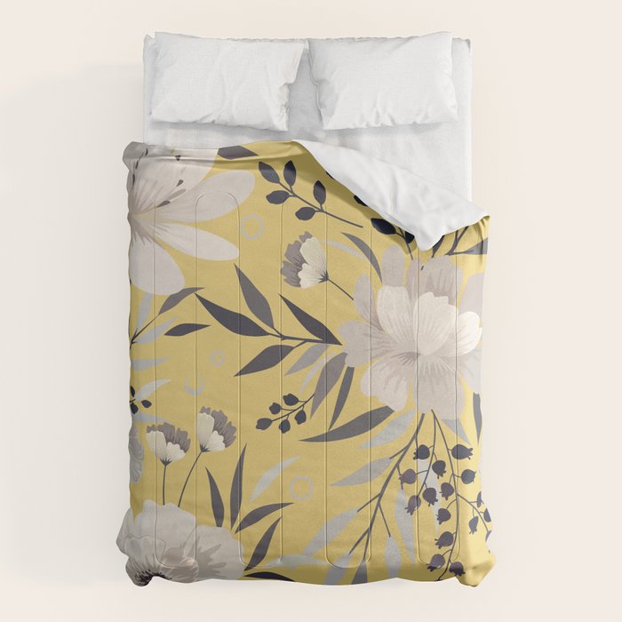 Modern, Floral Prints, Yellow and Gray Comforter Gallery Image 6