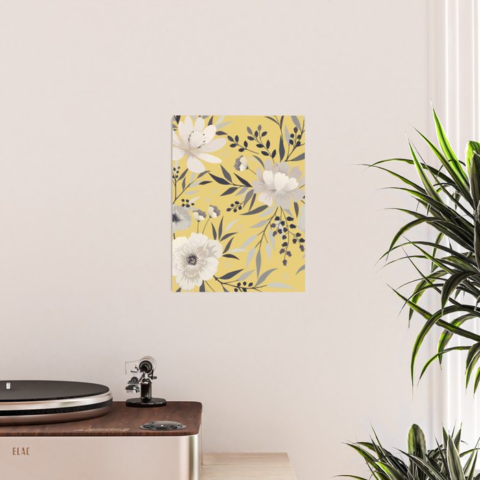Modern, Floral Prints, Yellow and Gray Poster Gallery Image 2