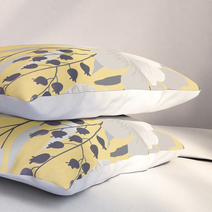 Modern, Floral Prints, Yellow and Gray Pillow Sham Gallery Image 3
