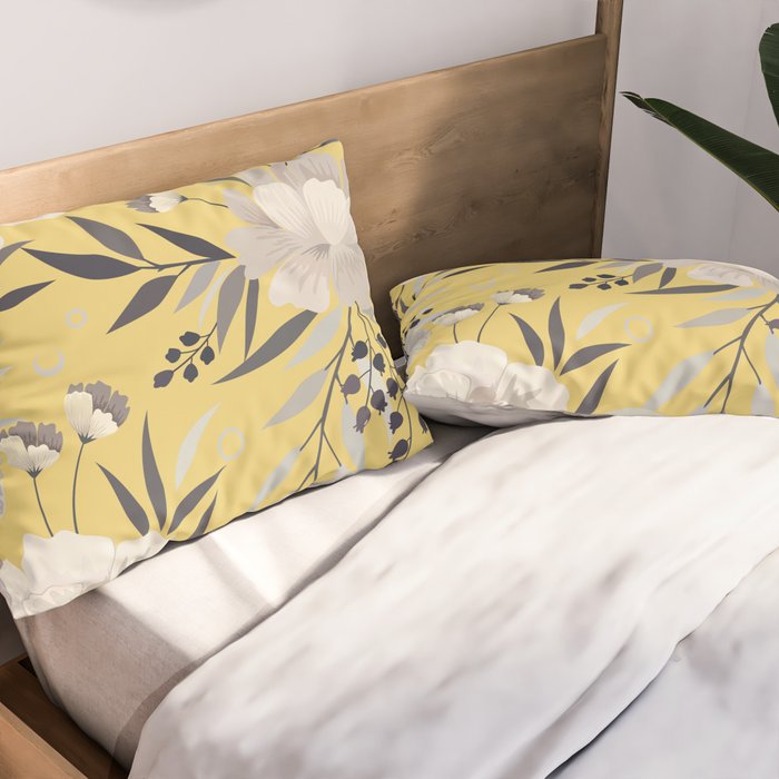 Modern, Floral Prints, Yellow and Gray Pillow Sham Gallery Image 2