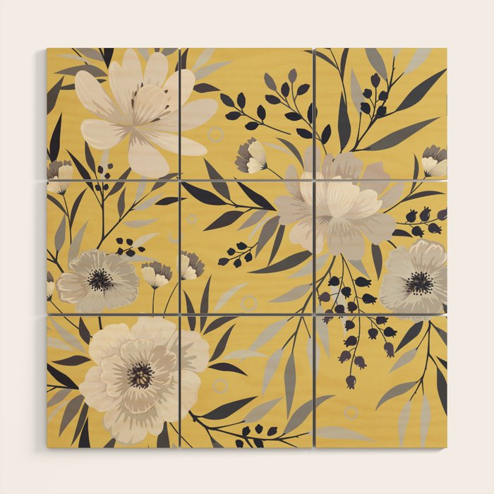 Modern, Floral Prints, Yellow and Gray Wood Wall Art Gallery Image 1