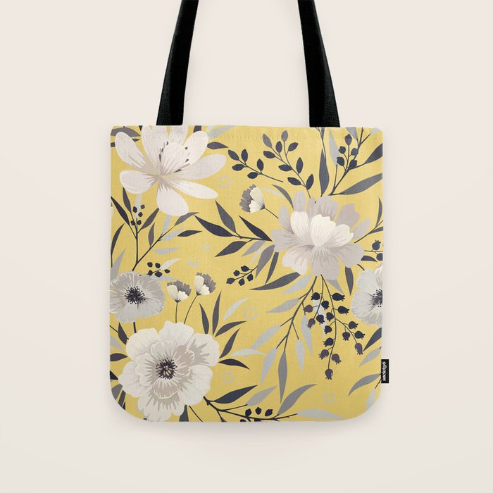 Modern, Floral Prints, Yellow and Gray Tote Bag Gallery Image 1