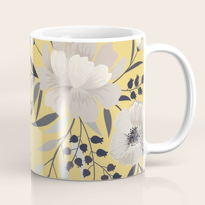 Modern, Floral Prints, Yellow and Gray Coffee Mug Gallery Image 1