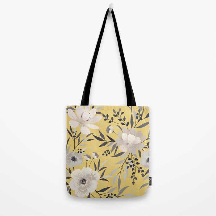 Modern, Floral Prints, Yellow and Gray Tote Bag Gallery Image 2