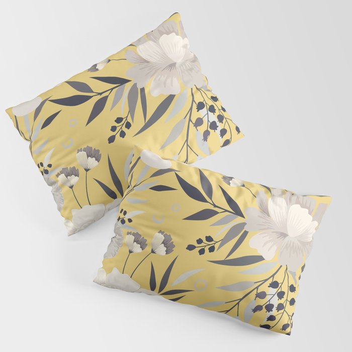 Modern, Floral Prints, Yellow and Gray Pillow Sham Gallery Image 1