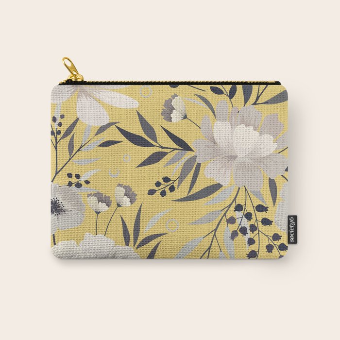 Modern, Floral Prints, Yellow and Gray Carry All Pouch Gallery Image 1