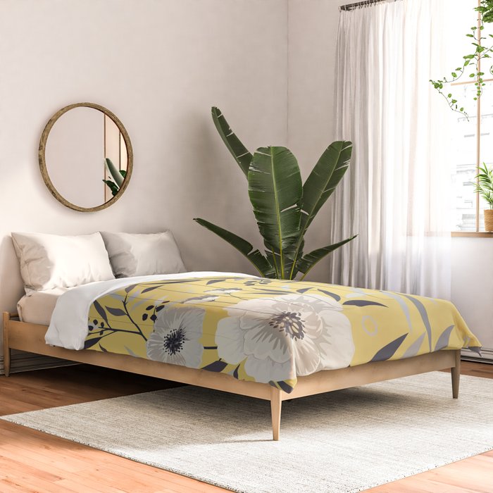 Modern, Floral Prints, Yellow and Gray Comforter Gallery Image 2
