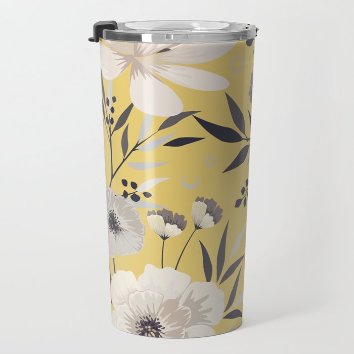 Modern, Floral Prints, Yellow and Gray Travel Mug Gallery Image 3