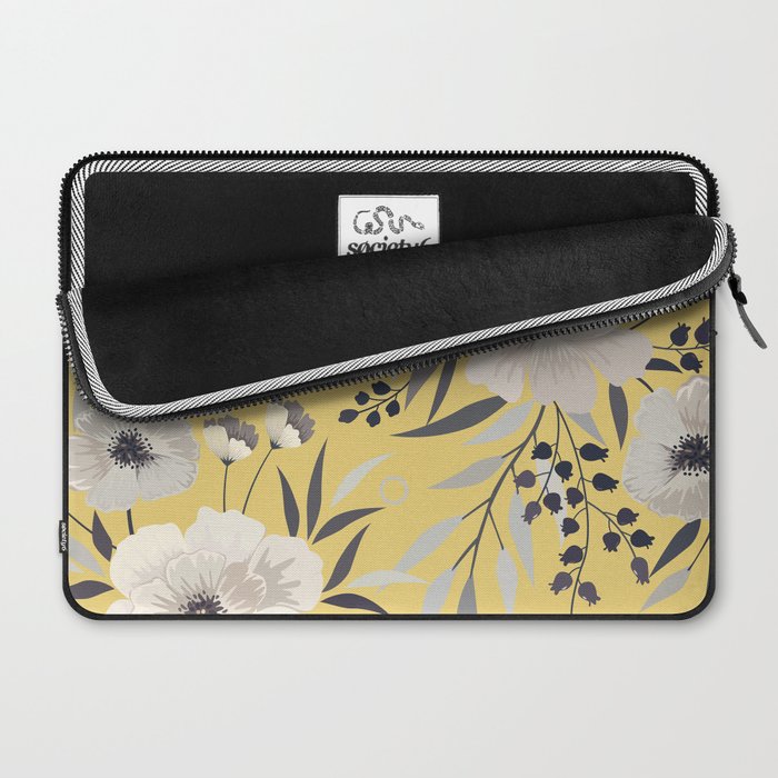 Modern, Floral Prints, Yellow and Gray Laptop Sleeve Gallery Image 2