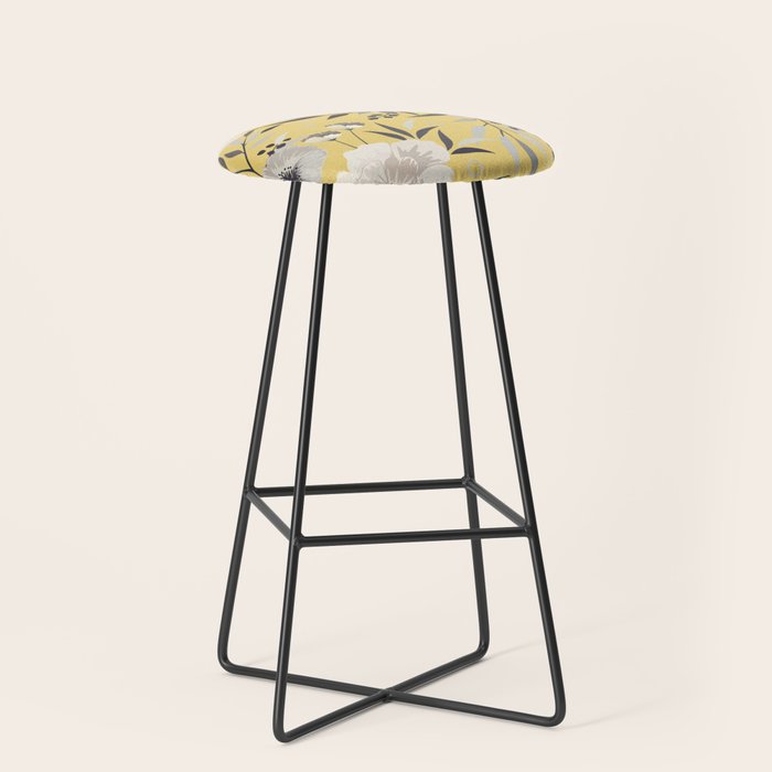 Modern, Floral Prints, Yellow and Gray Stool Gallery Image 1