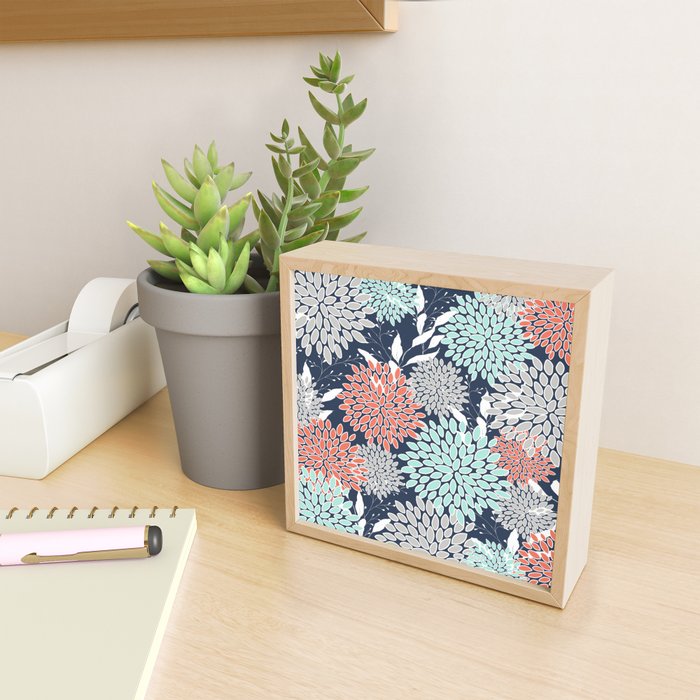 Floral Prints and Leaves, Navy, Aqua Coral and Gray Mini Art Print Gallery Image 2