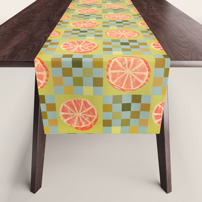 Checkered Citrus Fruit in Sage & Orange Table Runner Gallery Image 1