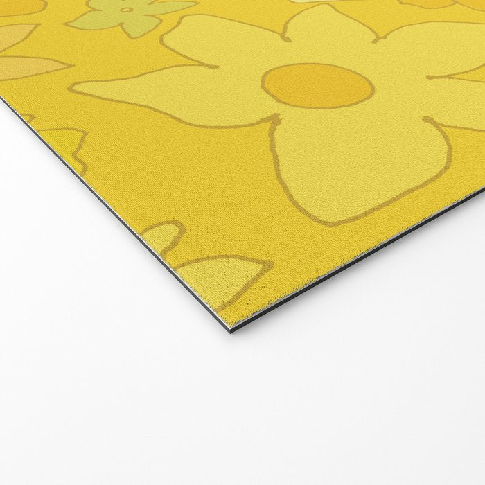 retro flower 70s mustard yellow pattern handdrawn by surfy birdy Welcome Mat Gallery Image 2