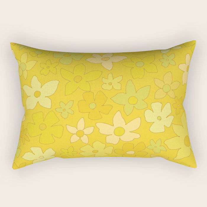 retro flower 70s mustard yellow pattern handdrawn by surfy birdy Rectangular Pillow Gallery Image 1