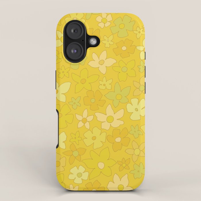 retro flower 70s mustard yellow pattern handdrawn by surfy birdy iPhone Case Gallery Image 1