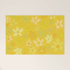 retro flower 70s mustard yellow pattern handdrawn by surfy birdy Welcome Mat Gallery Image 1