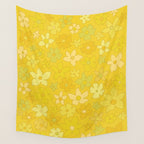 retro flower 70s mustard yellow pattern handdrawn by surfy birdy Wall Tapestry Gallery Image 4