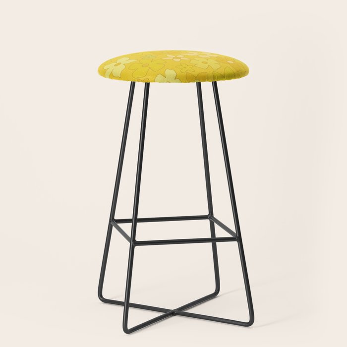 retro flower 70s mustard yellow pattern handdrawn by surfy birdy Stool Gallery Image 1