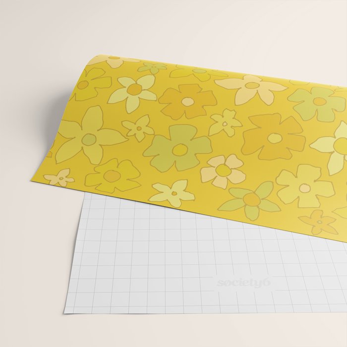 retro flower 70s mustard yellow pattern handdrawn by surfy birdy Wrapping Paper Gallery Image 2