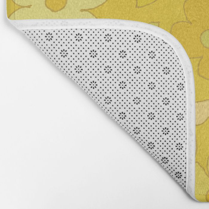 retro flower 70s mustard yellow pattern handdrawn by surfy birdy Bath Mat Gallery Image 2