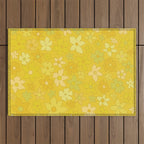 retro flower 70s mustard yellow pattern handdrawn by surfy birdy Outdoor Rug Gallery Image 1