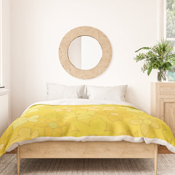 retro flower 70s mustard yellow pattern handdrawn by surfy birdy Duvet Cover Gallery Image 3
