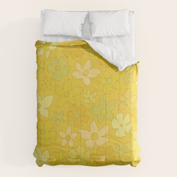 retro flower 70s mustard yellow pattern handdrawn by surfy birdy Comforter Gallery Image 6