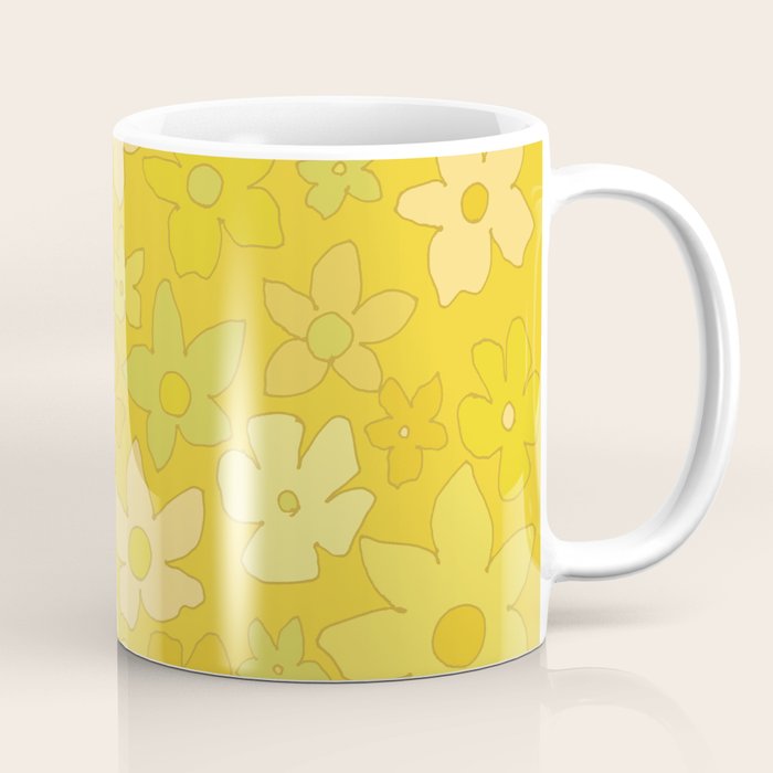 retro flower 70s mustard yellow pattern handdrawn by surfy birdy Coffee Mug Gallery Image 1