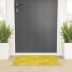 retro flower 70s mustard yellow pattern handdrawn by surfy birdy Welcome Mat Gallery Image 3