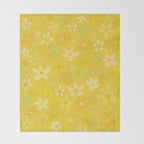 retro flower 70s mustard yellow pattern handdrawn by surfy birdy Throw Blanket Gallery Image 2