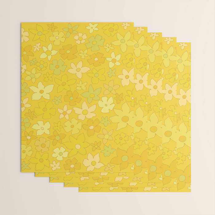 retro flower 70s mustard yellow pattern handdrawn by surfy birdy Wrapping Paper Gallery Image 3