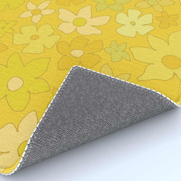 retro flower 70s mustard yellow pattern handdrawn by surfy birdy Rug Gallery Image 4