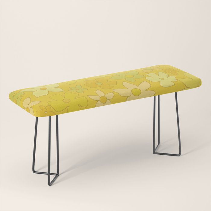 retro flower 70s mustard yellow pattern handdrawn by surfy birdy Bench Gallery Image 1