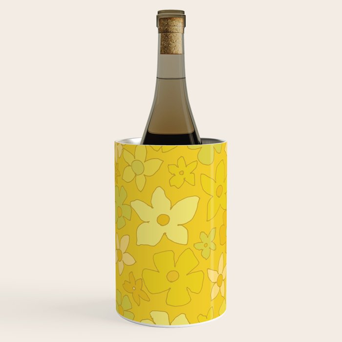retro flower 70s mustard yellow pattern handdrawn by surfy birdy Wine Chiller Gallery Image 2