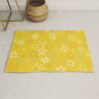 retro flower 70s mustard yellow pattern handdrawn by surfy birdy Rug Gallery Image 1