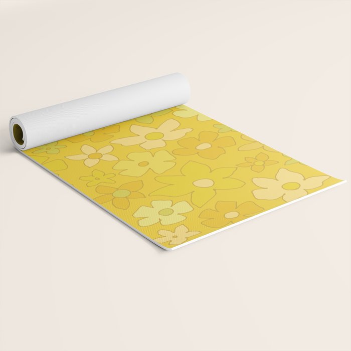 retro flower 70s mustard yellow pattern handdrawn by surfy birdy Yoga Mat Gallery Image 2