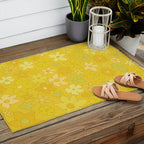 retro flower 70s mustard yellow pattern handdrawn by surfy birdy Outdoor Rug Gallery Image 2