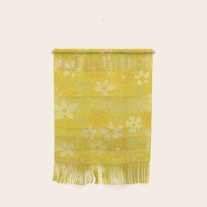 retro flower 70s mustard yellow pattern handdrawn by surfy birdy Wall Hanging Gallery Image 1