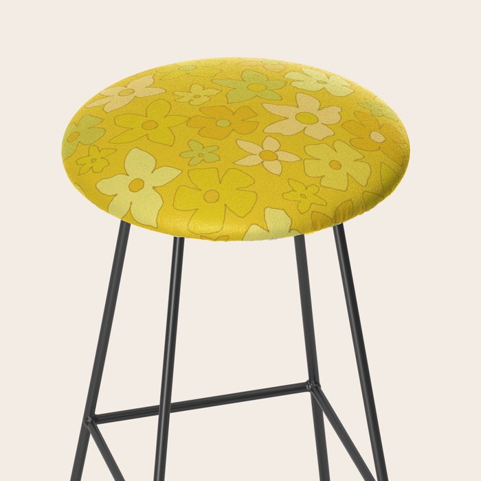 retro flower 70s mustard yellow pattern handdrawn by surfy birdy Stool Gallery Image 2